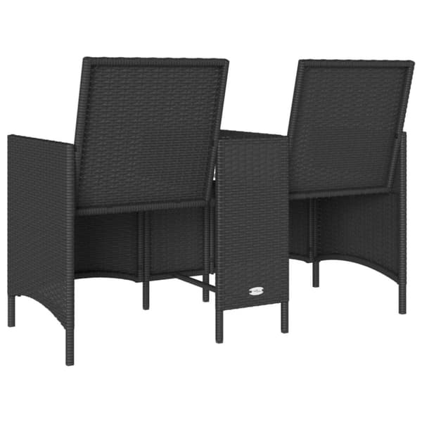 Trädgårdsfåtölj 2-sits med bord och kuddar svart konstrottning