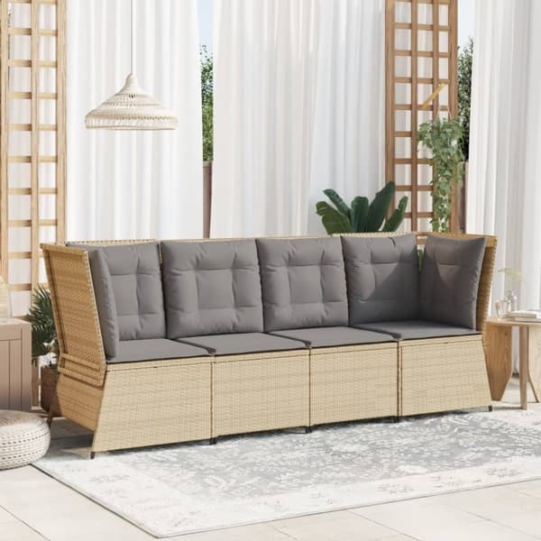 Soffa hörnsektion för trädgården med dynor beige konstrotting