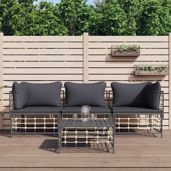 Loungegrupp 4 delar med dynor antracit konstrotting