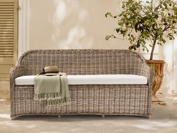 Hagesofa Natur Rotting 3-seter 190 cm Off-white puter Bohemsk stil Innendørs- og utendørsbruk Hagemøbler
