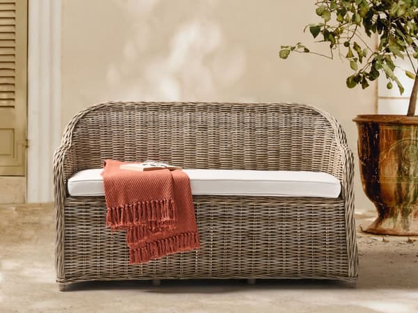 Havesofa Natur Rattan 2-personers 150 cm Off-white hynder Boheme-stil Indendørs og udendørs brug Havemøbler