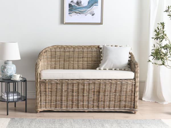 Havesofa Natur Rattan 2-personers 141 cm Off-white hynder Boheme-stil Indendørs og udendørs brug Havemøbler