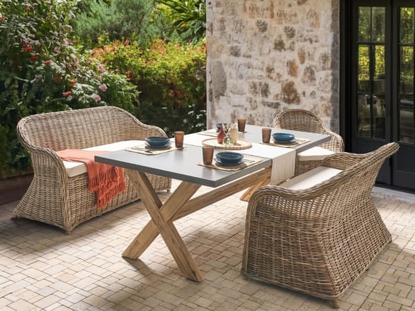 Havesofa Natur Rattan 2-personers 141 cm Off-white hynder Boheme-stil Indendørs og udendørs brug Havemøbler