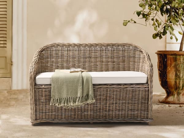 Havesofa Natur Rattan 2-personers 141 cm Off-white hynder Boheme-stil Indendørs og udendørs brug Havemøbler