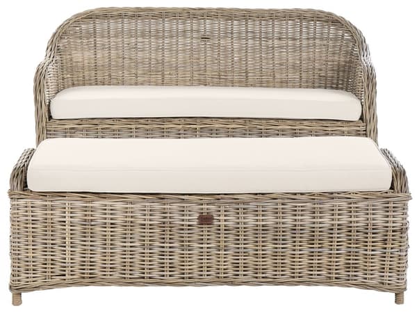 Hagesofa Natur Rotting 2,5-seter Off-white puter Fotskammel Bohemsk stil Innendørs- og utendørsbruk Hagemøbler