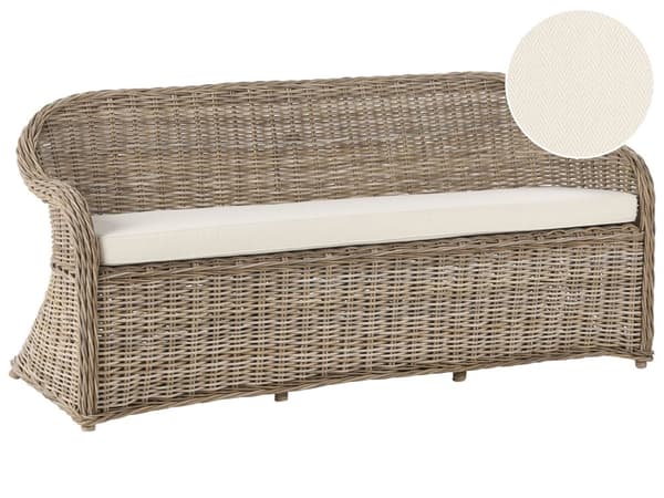 Trädgårdssoffa 3-sits Naturrotting Vit Off-White Dynor 189 cm Utomhus Inomhus Boho Stil Trädgård Terrass Balkong