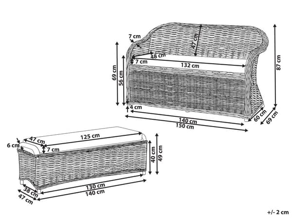 Trädgårdssoffa 2,5-sits med Fotpall Naturrotting Vit Off-White Dynor 150 cm Utomhus Inomhus Boho Stil Trädgård Terrass Balkong