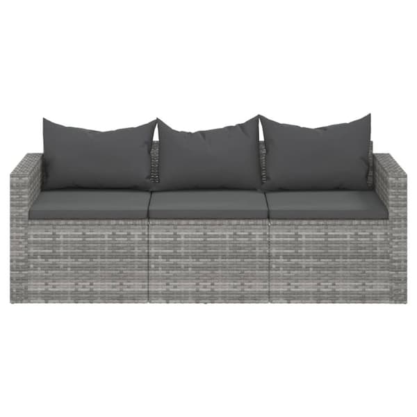 Loungesoffa 3-sits med dynor grå konstrotting