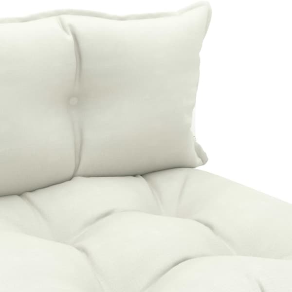 Pallsoffa mittensektion med beige dynor trä