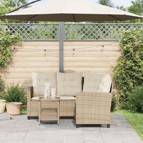 vidaXL havesofa med bord og hynder L-formet polyrattan beige