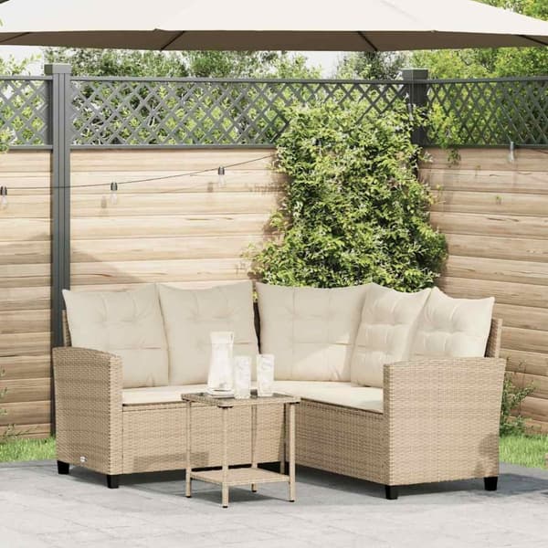 vidaXL havesofa med bord og hynder L-formet polyrattan beige