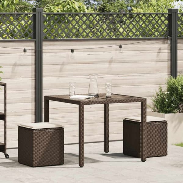 vidaXL havestole med hynder 2 stk. 40x40x43 cm polyrattan brun
