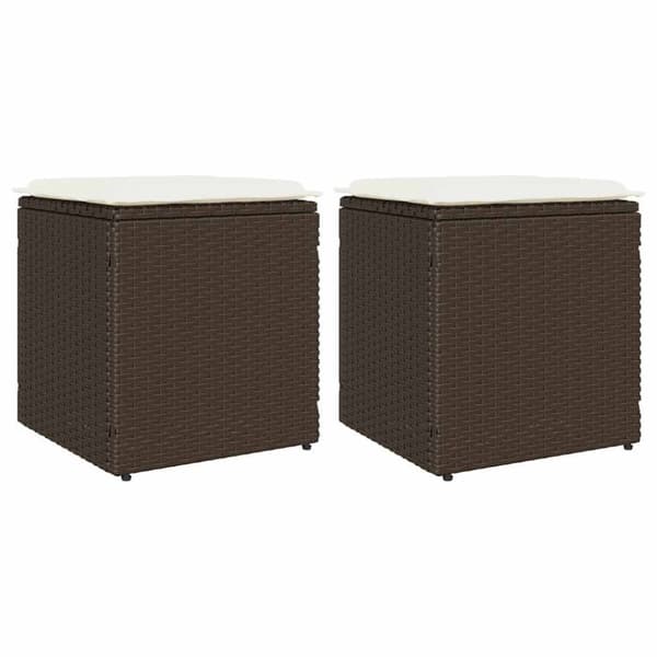 vidaXL havestole med hynder 2 stk. 40x40x43 cm polyrattan brun