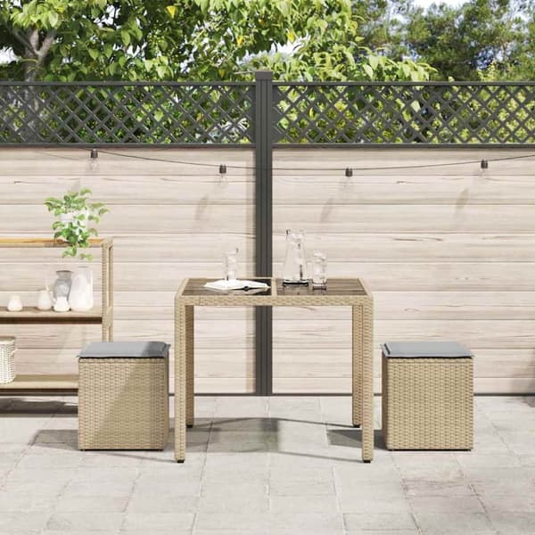 vidaXL Trädgårdspallar med dynor 2 st, beige 40x40x43 cm konstrotting