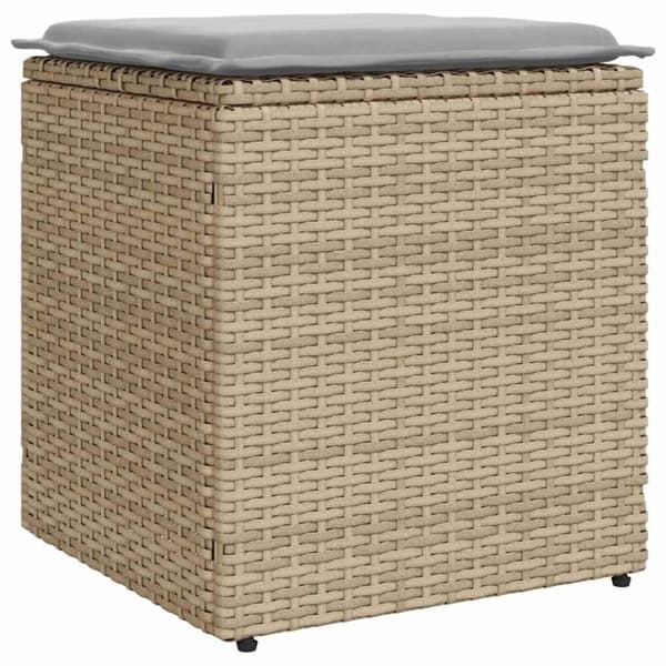 vidaXL Trädgårdspallar med dynor 2 st, beige 40x40x43 cm konstrotting