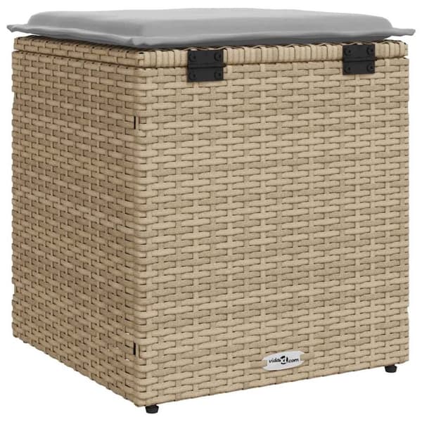 vidaXL Trädgårdspallar med dynor 2 st, beige 40x40x43 cm konstrotting