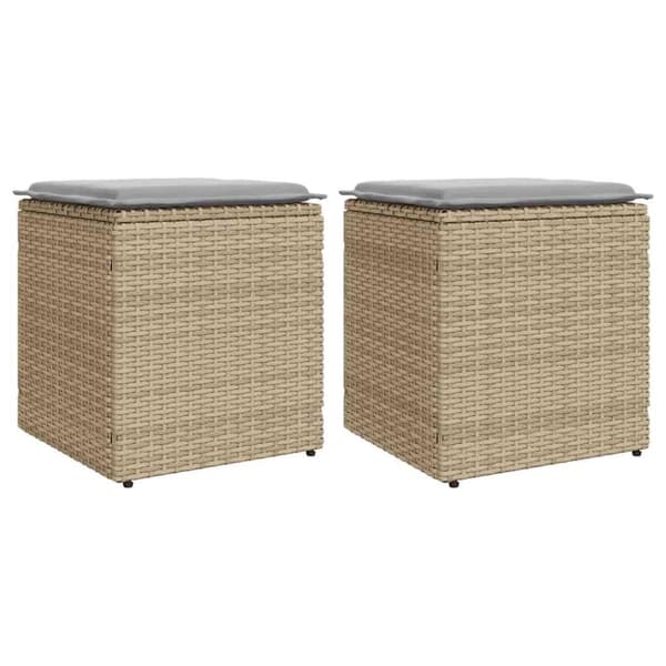 vidaXL Trädgårdspallar med dynor 2 st, beige 40x40x43 cm konstrotting