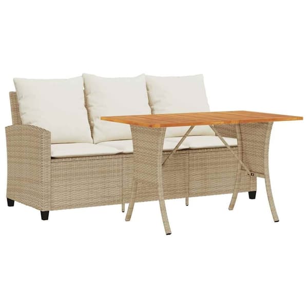 vidaXL Trädgårdssoffa 3-sits med dynor och bord beige konstrotting
