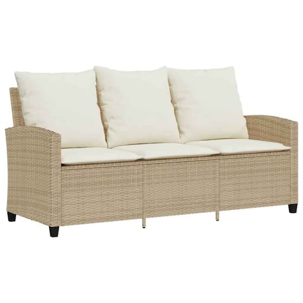 vidaXL Trädgårdssoffa 3-sits med dynor och bord beige konstrotting