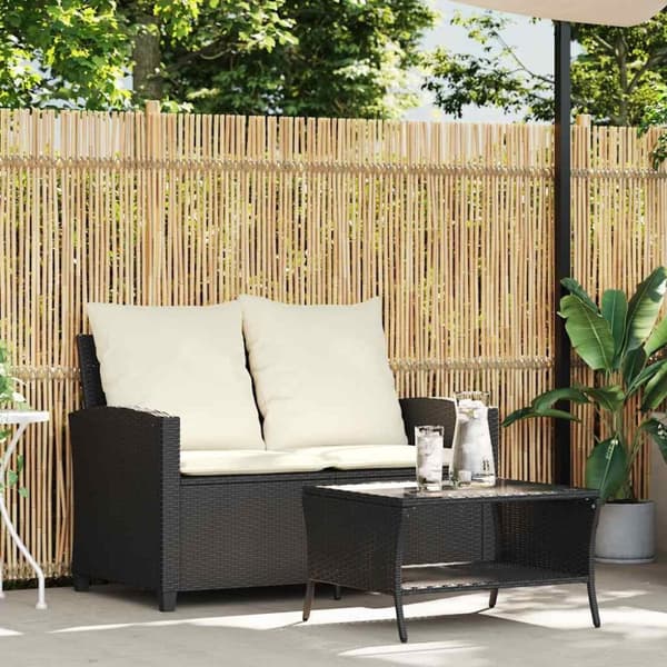 vidaXL 2-personers sofa med hynder og bord polyrattan sort
