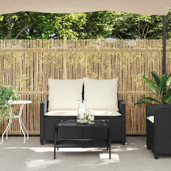 vidaXL 2-personers sofa med hynder og bord polyrattan sort