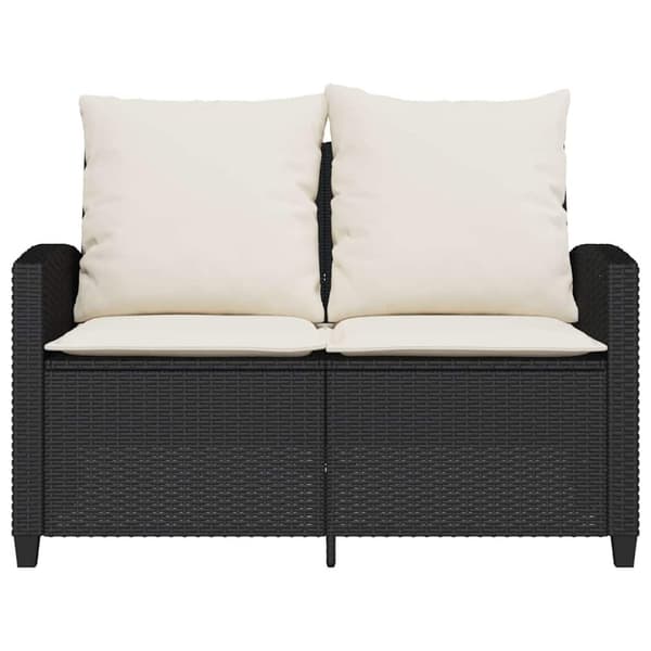 vidaXL 2-personers sofa med hynder og bord polyrattan sort
