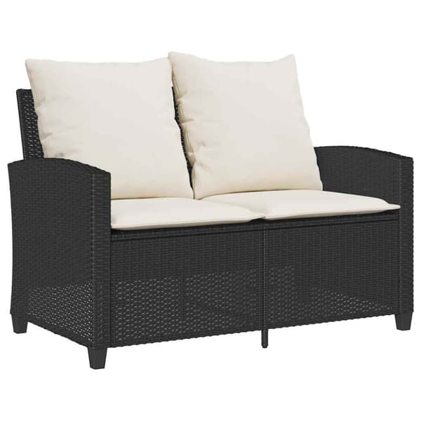 vidaXL 2-personers sofa med hynder og bord polyrattan sort