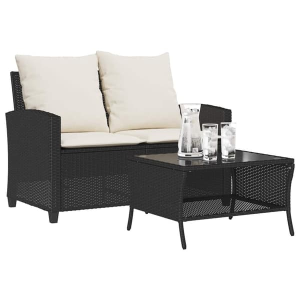 vidaXL 2-personers sofa med hynder og bord polyrattan sort