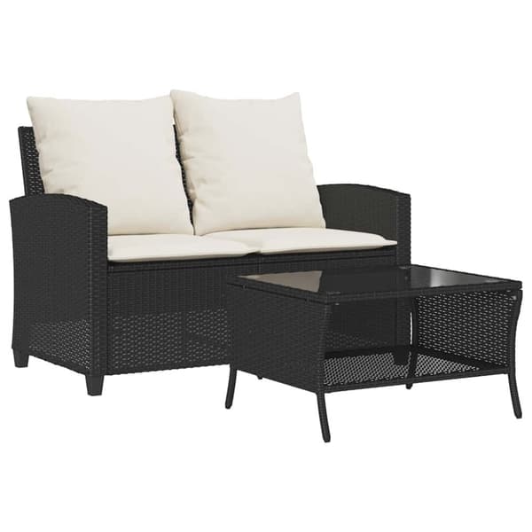vidaXL 2-personers sofa med hynder og bord polyrattan sort