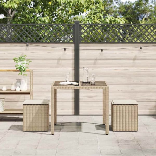 vidaXL Trädgårdspallar med dynor 2 st, beige 40x40x43 cm konstrotting