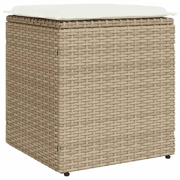 vidaXL Trädgårdspallar med dynor 2 st, beige 40x40x43 cm konstrotting