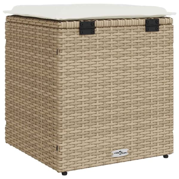 vidaXL Trädgårdspallar med dynor 2 st, beige 40x40x43 cm konstrotting