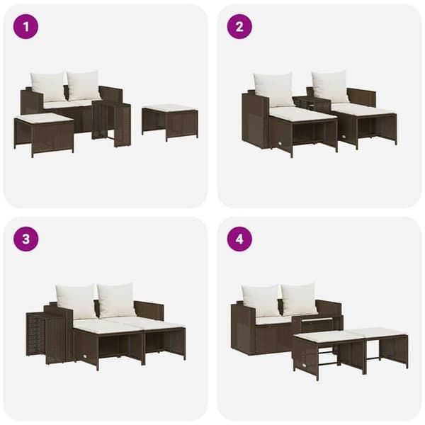 vidaXL sofasæt til haven 5 dele med hynder stabelbar polyrattan brun