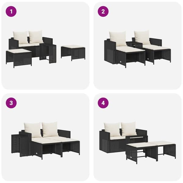 vidaXL sofasæt til haven 5 dele med hynder stabelbar polyrattan sort