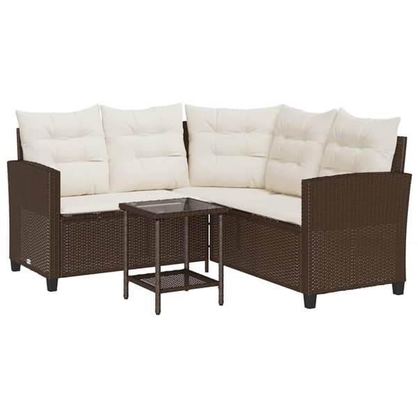 vidaXL havesofa med bord og hynder L-formet polyrattan brun