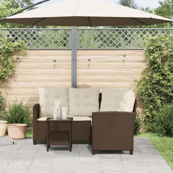 vidaXL havesofa med bord og hynder L-formet polyrattan brun