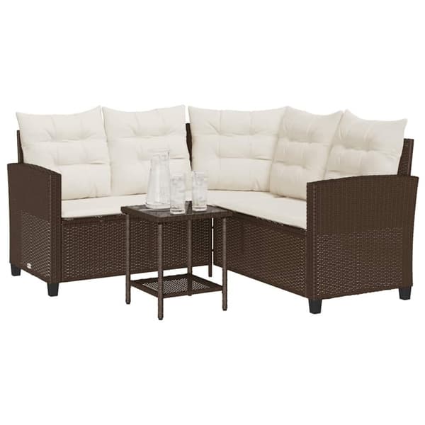vidaXL havesofa med bord og hynder L-formet polyrattan brun
