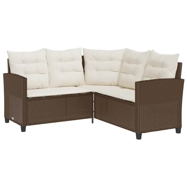 vidaXL havesofa med bord og hynder L-formet polyrattan brun