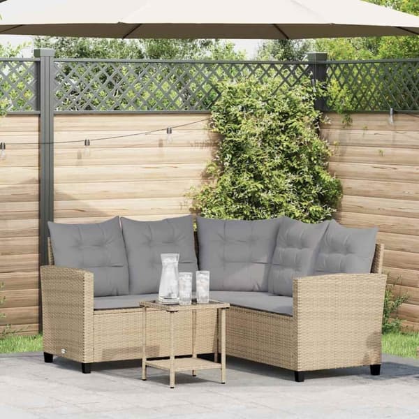 vidaXL havesofa med bord og hynder L-formet polyrattan beige