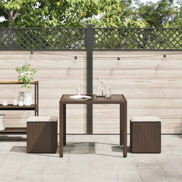 vidaXL Trädgårdspallar med dynor 2 st, brun 40x40x43 cm konstrotting