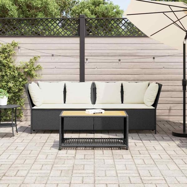vidaXL havesofa med hynder polyrattan sort