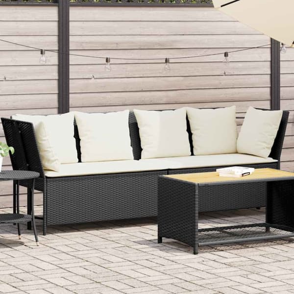 vidaXL havesofa med hynder polyrattan sort