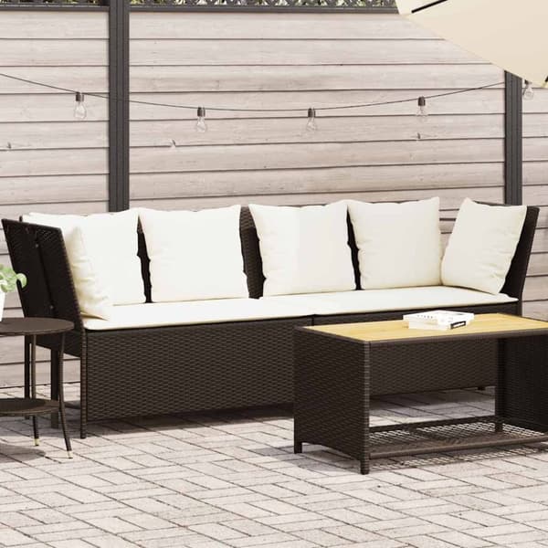 vidaXL havesofa med hynder polyrattan brun