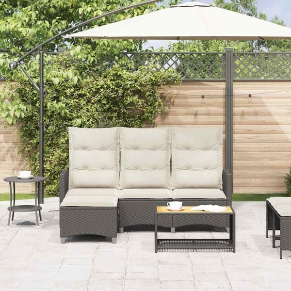 vidaXL loungestol med hynder og lænefunktion L-formet polyrattan sort