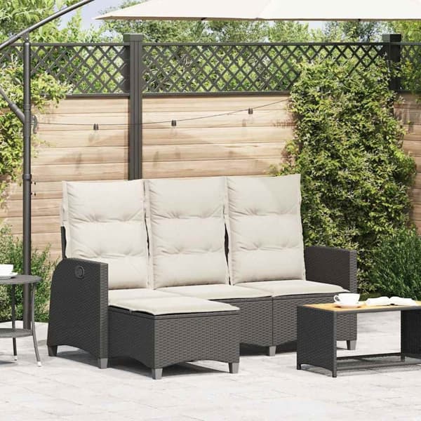 vidaXL loungestol med hynder og lænefunktion L-formet polyrattan sort