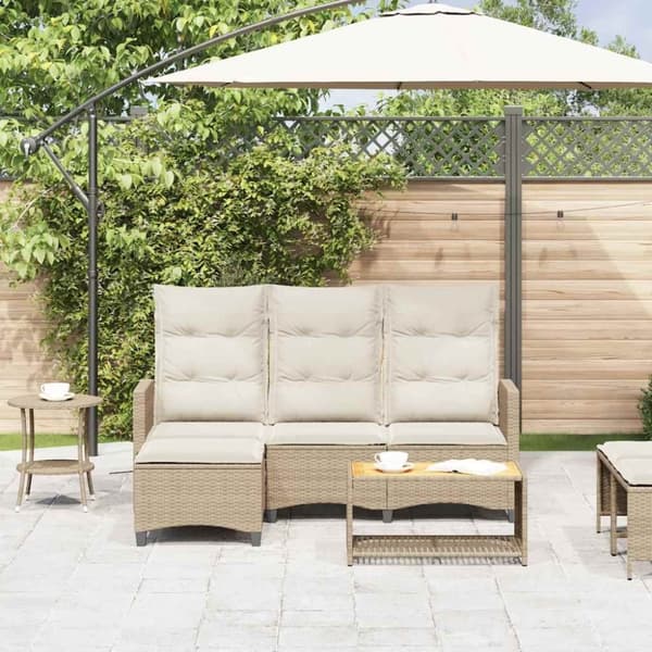 vidaXL loungestol med hynder og lænefunktion L-formet polyrattan beige