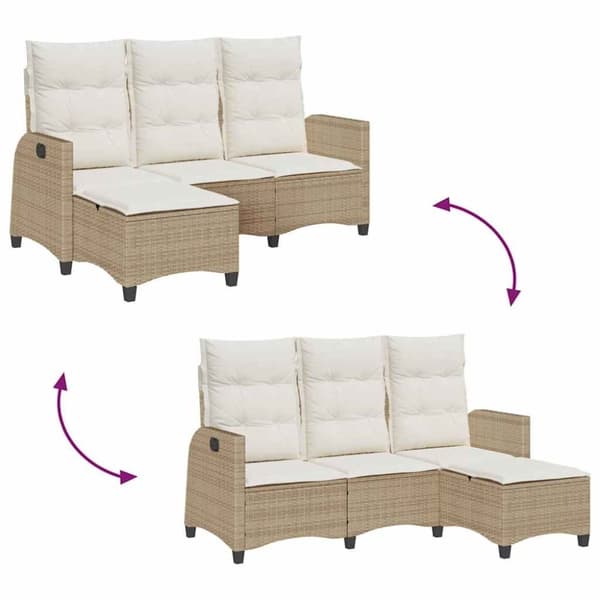 vidaXL loungestol med hynder og lænefunktion L-formet polyrattan beige