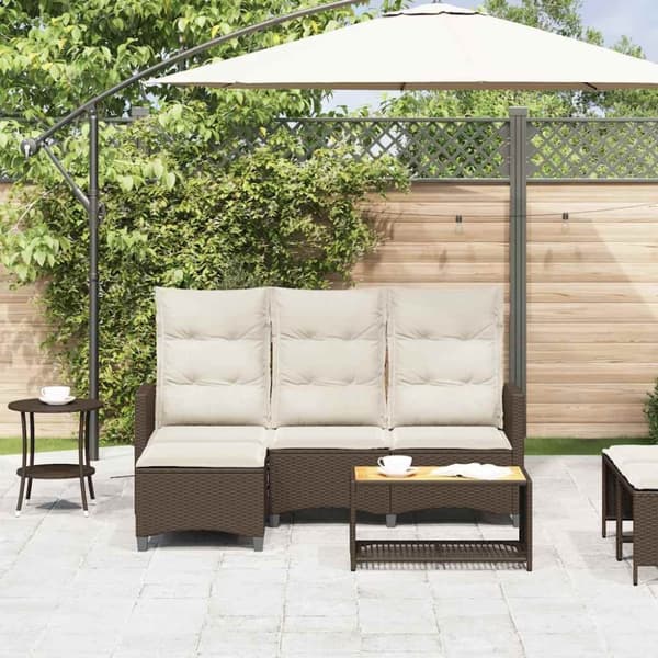 vidaXL loungestol med hynder og lænefunktion L-formet polyrattan brun