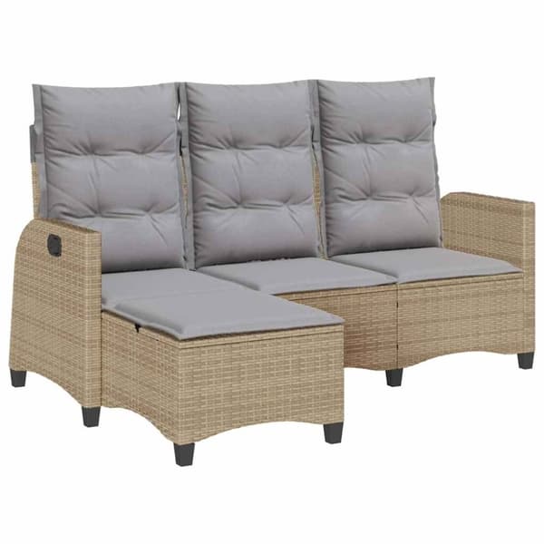 vidaXL loungestol med hynder og lænefunktion L-formet polyrattan beige
