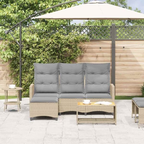 vidaXL loungestol med hynder og lænefunktion L-formet polyrattan beige